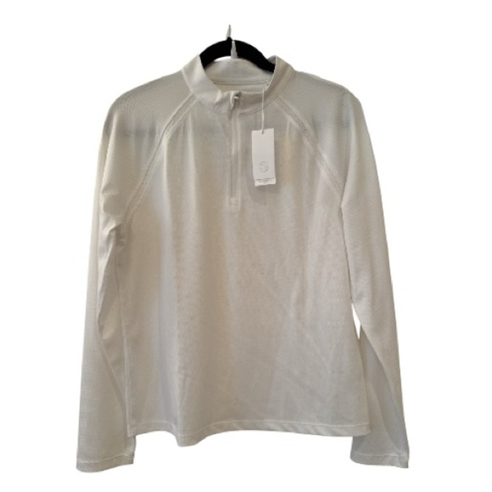 ⭐️NWT⭐️Tory Burch Performance Pique Quarter Zip White Long Sleeve Top-Size Large